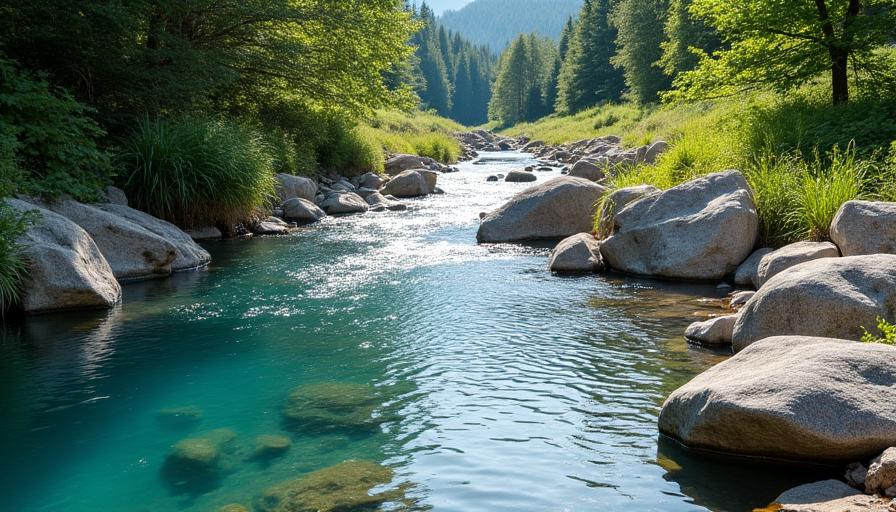Ein sauberer, klarer Alpenbach, Symbol für Gewässerschutz